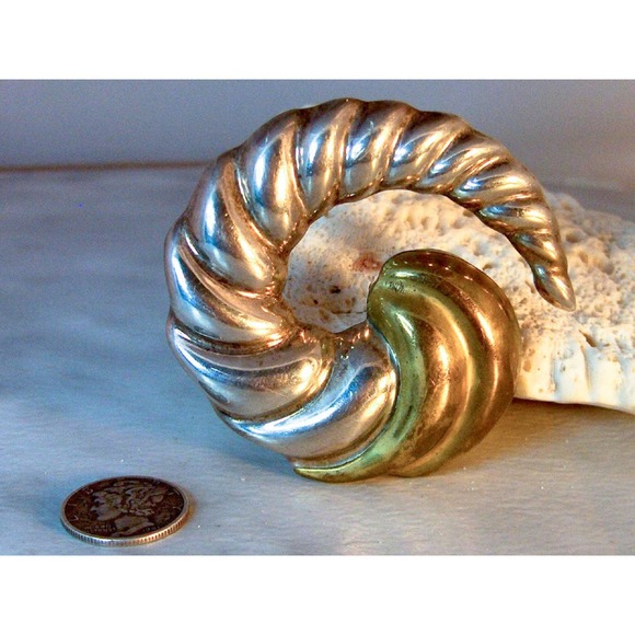 Vintage Sterling Silver Cornucopia Brooch , Mexico , Hectors , Taxco , Swirl - Picture 3 of 4